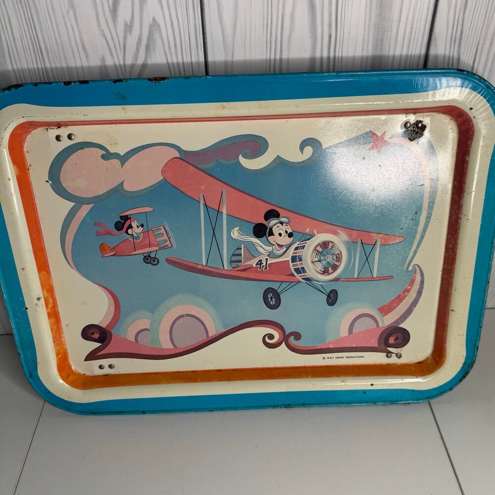 Vintage 1970s Disney Minnie & Mickey Mouse Flying Airplanes TV Lap Tray